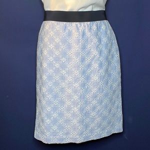 Ann Taylor  Size 4 light blue striped embroidered pencil skirt,Blue, White, band
